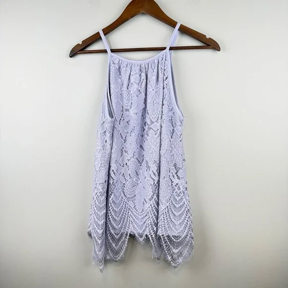 Paper + Tee Halter Tank Top Womens XL Lavender Lace Scallop Hem Elegant - Picture 3 of 7